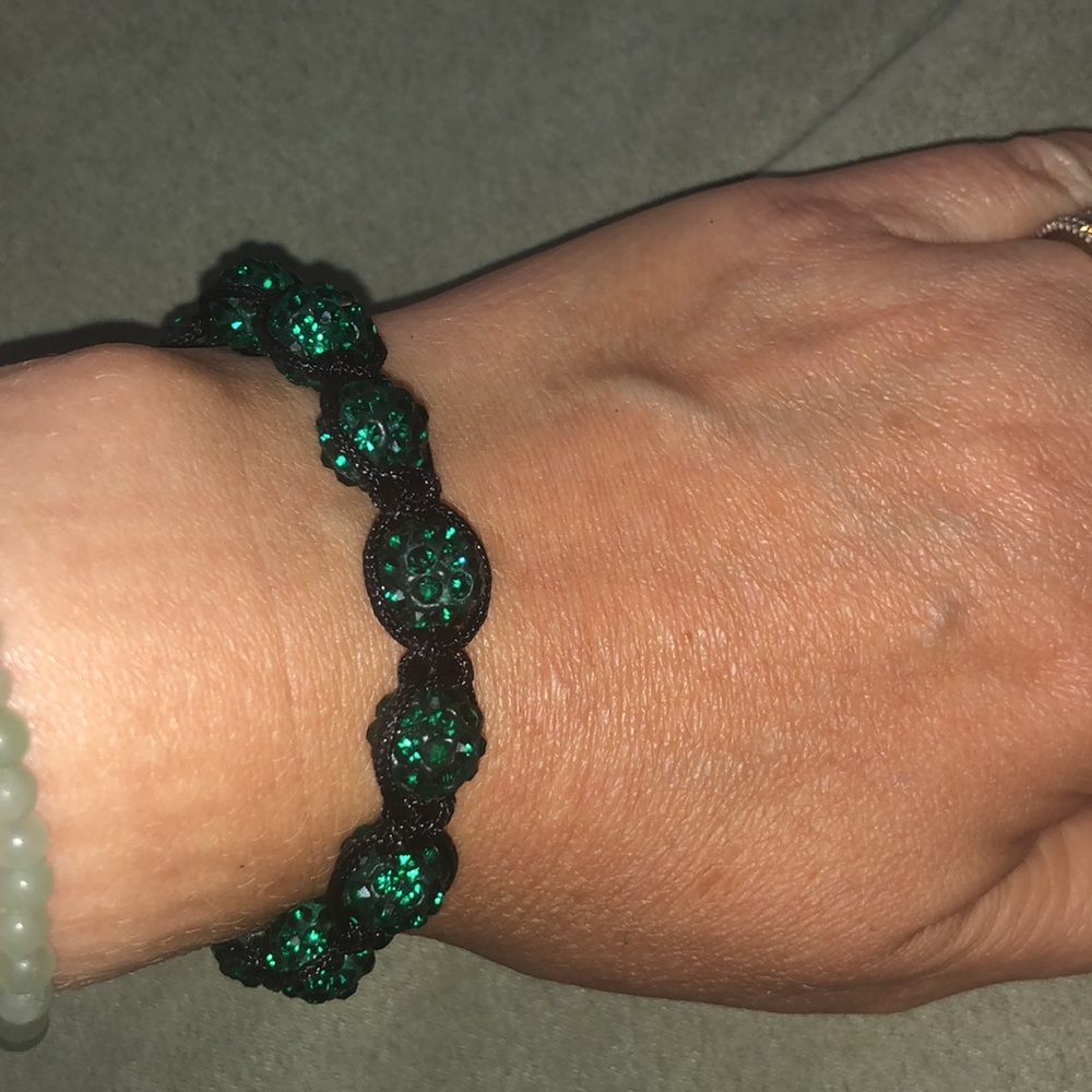 Shambala bracelet. Green crystals